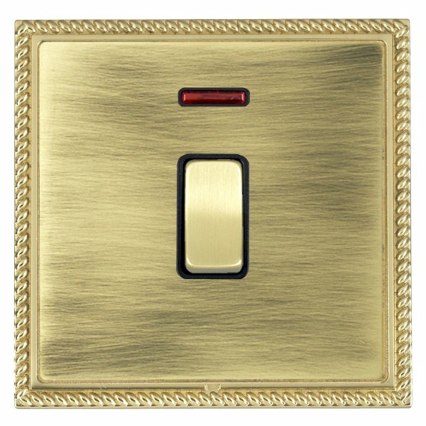 Linea-Georgian CFX Polished Brass Frame/Antique Brass Front 1 gang 20AX Double Pole Rocker and Neon Polished Brass/Black