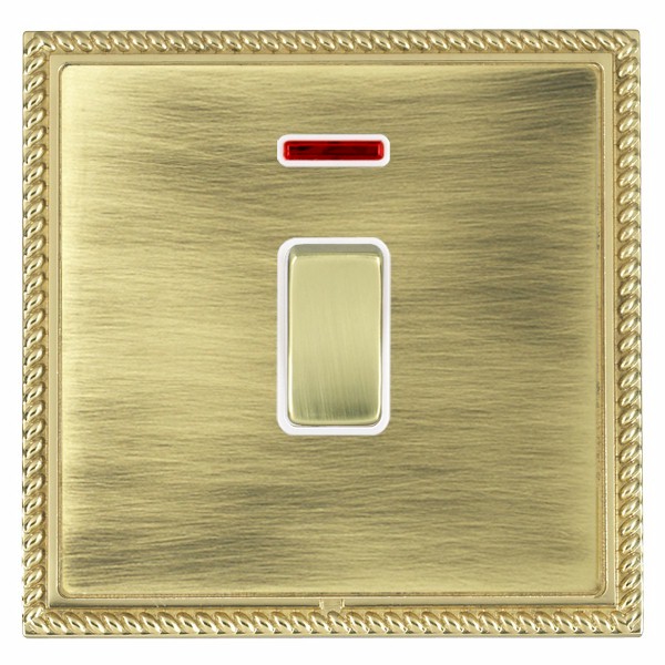 Linea-Georgian CFX Polished Brass Frame/Antique Brass Front 1 gang 20AX Double Pole Rocker and Neon Polished Brass/White