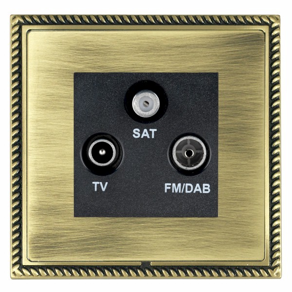 Linea-Georgian CFX Antique Brass Frame/Antique Brass Front Non-Isolated TV+FM+SAT Triplexer 1in/3out (DAB Compatible) Black