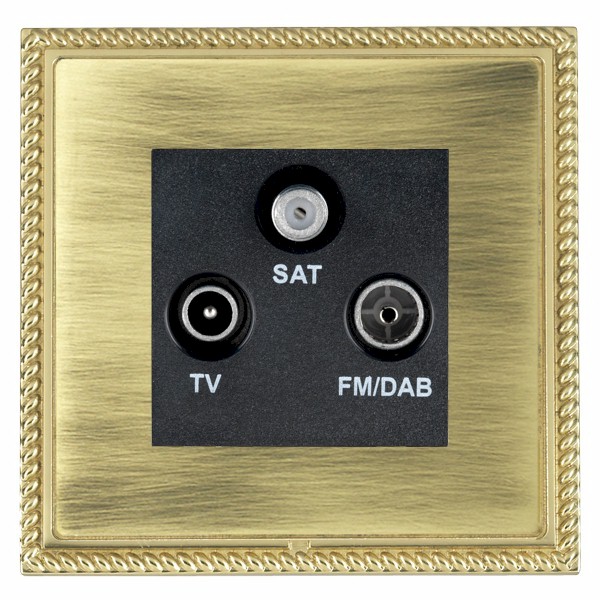 Linea-Georgian CFX Polished Brass Frame/Antique Brass Front Non-Isolated TV+FM+SAT Triplexer 1in/3out (DAB Compatible) Black