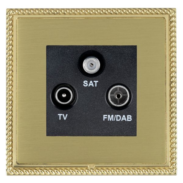 Linea-Georgian CFX Polished Brass Frame/Satin Brass Front Non-Isolated TV+FM+SAT Triplexer 1in/3out (DAB Compatible) Black