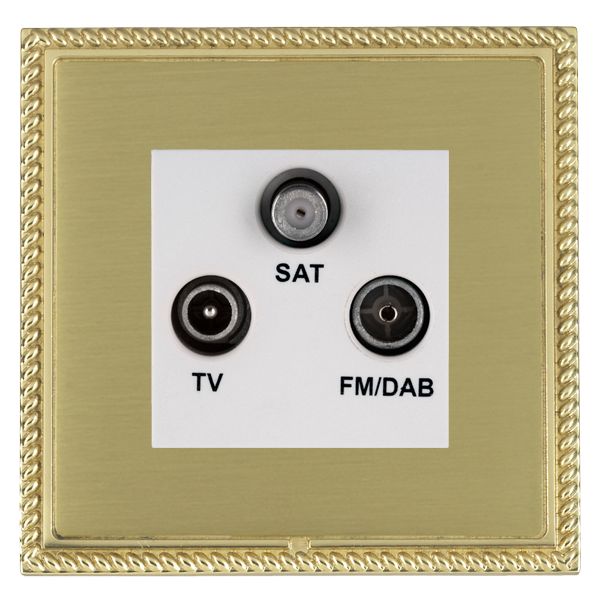Linea-Georgian CFX Polished Brass Frame/Satin Brass Front Non-Isolated TV+FM+SAT Triplexer 1in/3out (DAB Compatible) White