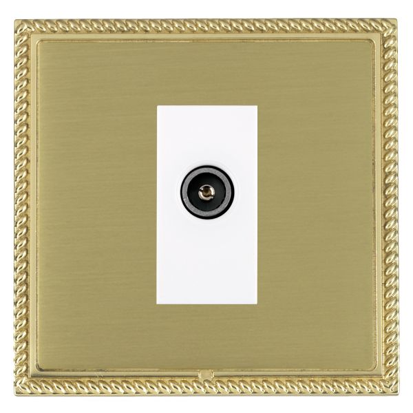 Linea-Georgian CFX Polished Brass Frame/Satin Brass Front 1 gang Non-Isolated TV (Female) (DAB Compatible) White