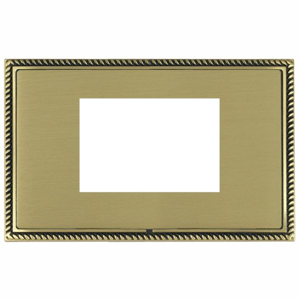 Linea-Georgian CFX EuroFix Antique Brass Frame/Satin Brass Front Double Plate complete with 3 EuroFix Apertures 75x50mm and Grid