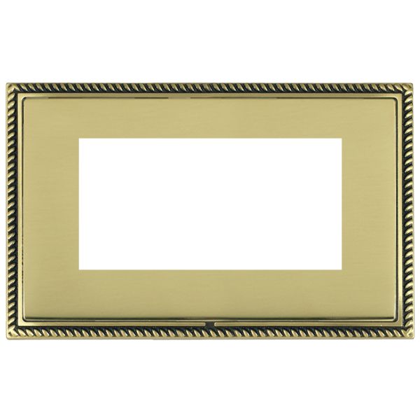 Linea-Georgian CFX EuroFix Antique Brass Frame/Polished Brass Front Double Plate complete with 4 EuroFix Apertures 100x50mm and Grid