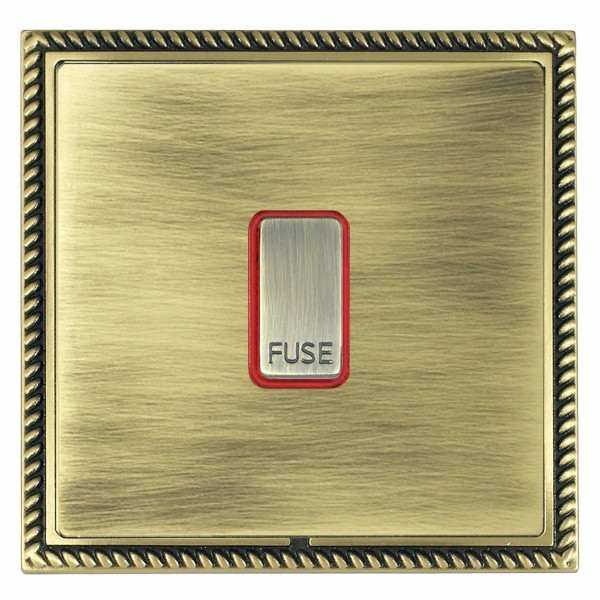 Linea-Georgian CFX Antique Brass Frame/Antique Brass Front 1 gang 13A Fuse with Neon Halo Antique Brass/Red