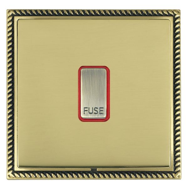 Linea-Georgian CFX Antique Brass Frame/Polished Brass Front 1 gang 13A Fuse with Neon Halo Antique Brass/Red
