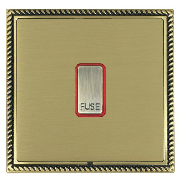 Linea-Georgian CFX Antique Brass Frame/Satin Brass Front 1 gang 13A Fuse with Neon Halo Antique Brass/Red