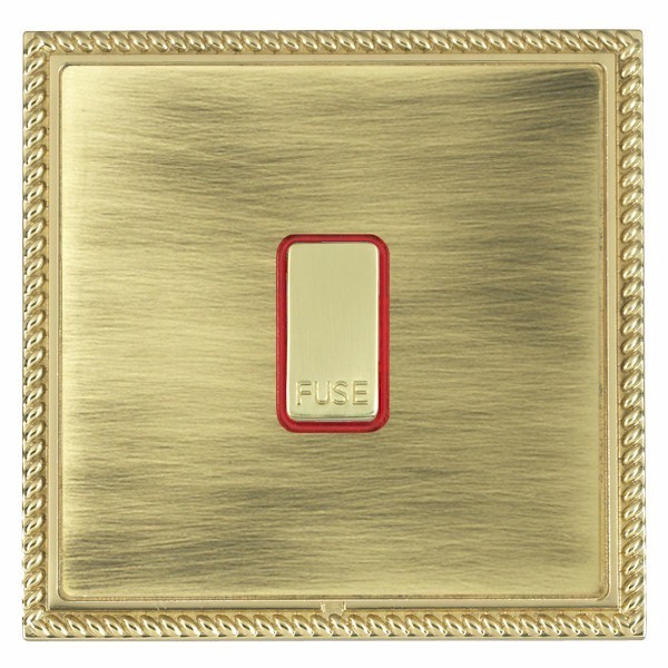 Linea-Georgian CFX Polished Brass Frame/Antique Brass Front 1 gang 13A Fuse with Neon Halo Polished Brass/Red