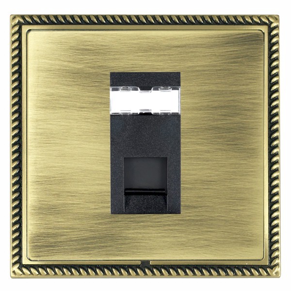 Linea-Georgian CFX Antique Brass Frame/Antique Brass Front 1 gang RJ12 Outlet – Unshielded Black