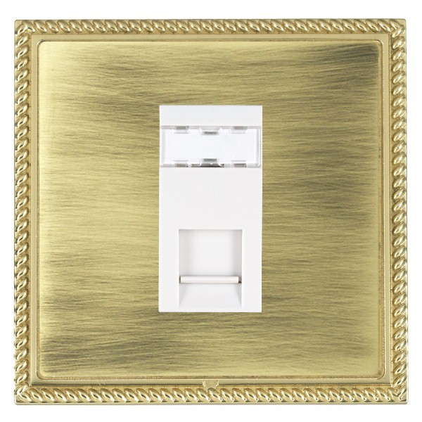 Linea-Georgian CFX Polished Brass Frame/Antique Brass Front 1 gang RJ12 Outlet – Unshielded White