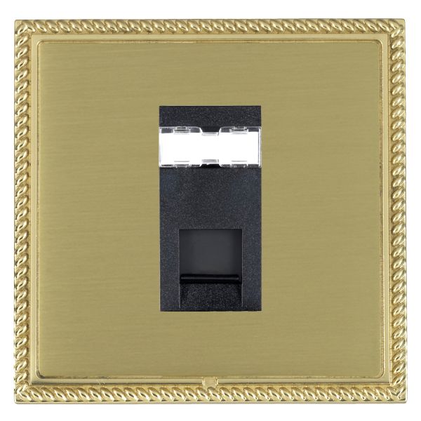 Linea-Georgian CFX Polished Brass Frame/Satin Brass Front 1 gang RJ12 Outlet – Unshielded Black