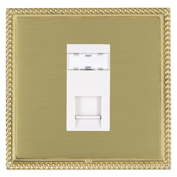 Linea-Georgian CFX Polished Brass Frame/Satin Brass Front 1 gang RJ12 Outlet – Unshielded White
