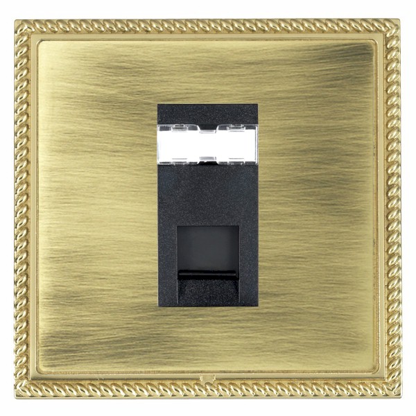 Linea-Georgian CFX Polished Brass Frame/Antique Brass Front 1 gang RJ45 CAT 5E Outlet – Unshielded Black