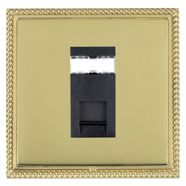 Linea-Georgian CFX Polished Brass Frame/Polished Brass Front 1 gang RJ45 CAT 5E Outlet – Unshielded Black