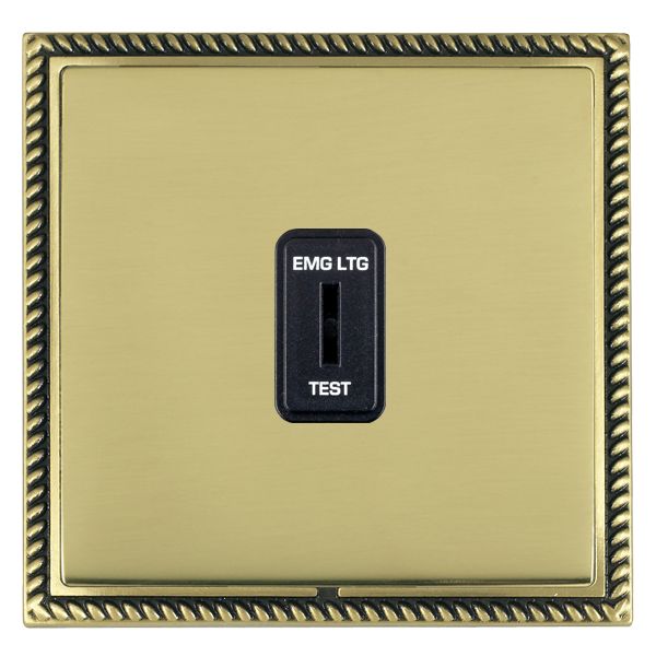 Linea-Georgian CFX Antique Brass Frame/Polished Brass Front 1 gang 20AX 2 Way Key switch EMG LTG TEST Black