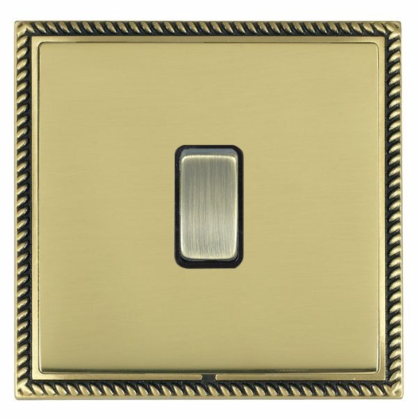 Linea-Georgian CFX Antique Brass Frame/Polished Brass Front 1 gang 20AX 2 Way Rocker Antique Brass/Black