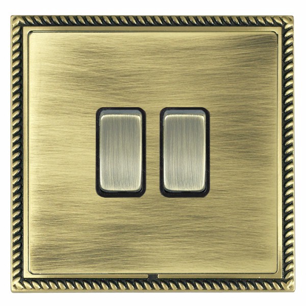 Linea-Georgian CFX Antique Brass Frame/Antique Brass Front 2 gang 20AX 2 Way Rocker Antique Brass/Black
