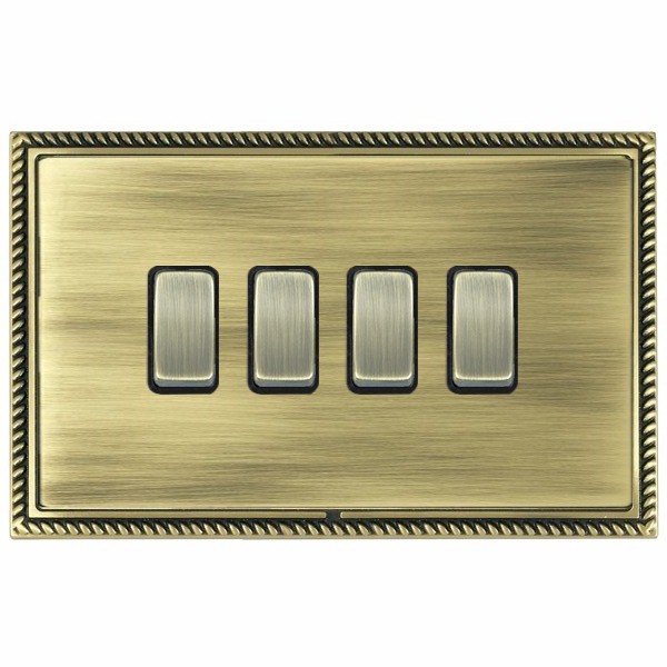 Linea-Georgian CFX Antique Brass Frame/Antique Brass Front 4 gang 20AX 2 Way Rocker Antique Brass/Black