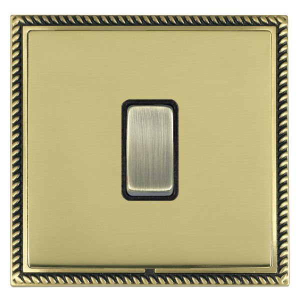 Linea-Georgian CFX Antique Brass Frame/Polished Brass Front 1 gang 10AX Intermediate Rocker Antique Brass/Black
