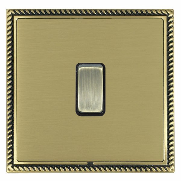 Linea-Georgian CFX Antique Brass Frame/Satin Brass Front 1 gang 10AX Push To Make/Push to Break Retractive Rocker Antique Brass/Black