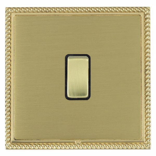 Linea-Georgian CFX Polished Brass Frame/Satin Brass Front 1 gang 10AX Push To Make/Push to Break Retractive Rocker Polished Brass/Black