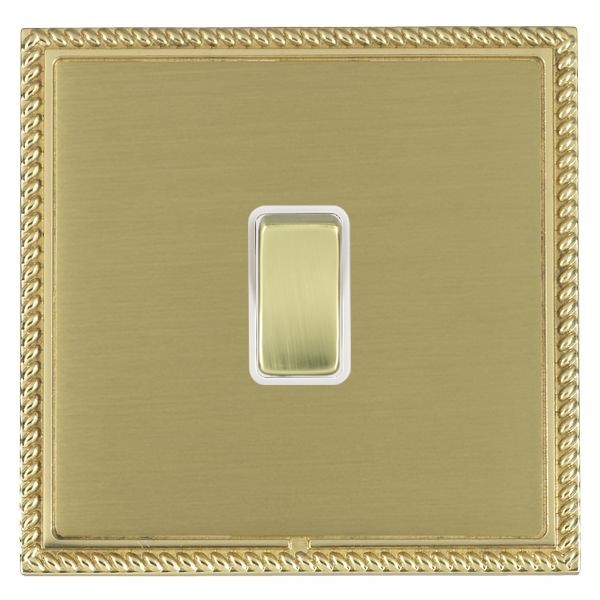 Linea-Georgian CFX Polished Brass Frame/Satin Brass Front 1 gang 10AX Push To Make/Push to Break Retractive Rocker Polished Brass/White