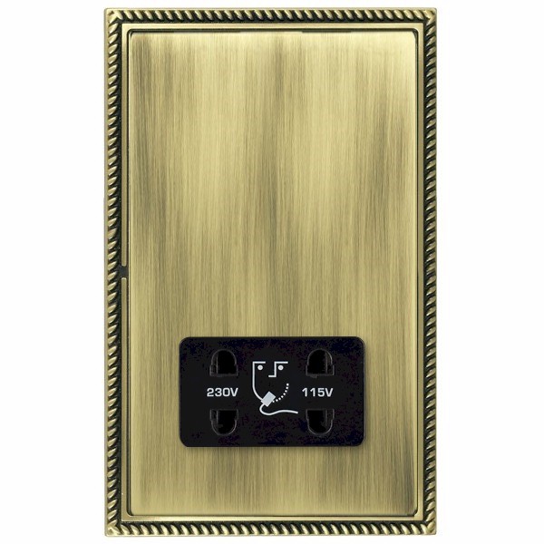 Linea-Georgian CFX Antique Brass Frame/Antique Brass Front Shaver Dual Voltage Unswitched Socket (Vertically Mounted) Black