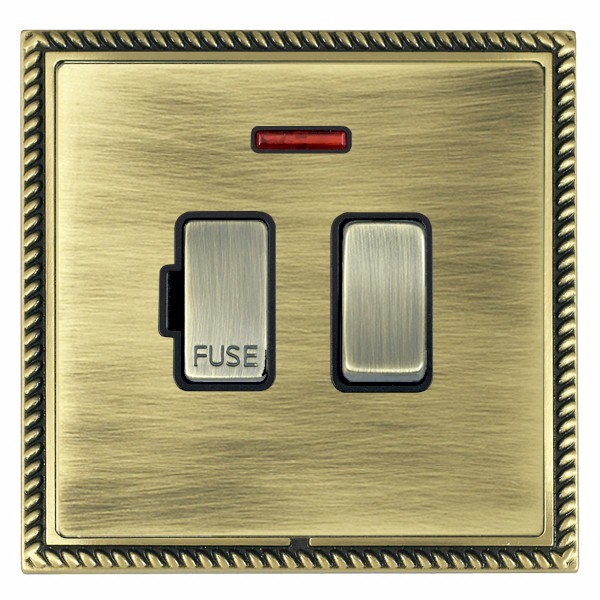 Linea-Georgian CFX Antique Brass Frame/Antique Brass Front 1 gang 13A Double Pole Fused Spur and Neon Antique Brass/Black