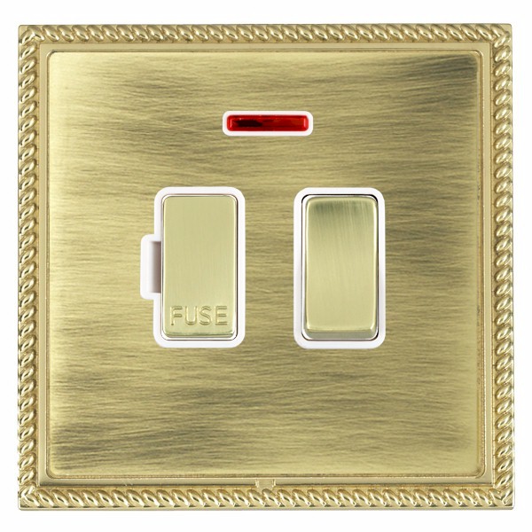 Linea-Georgian CFX Polished Brass Frame/Antique Brass Front 1 gang 13A Double Pole Fused Spur and Neon Polished Brass/White