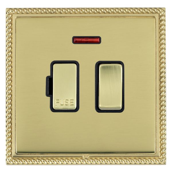 Linea-Georgian CFX Polished Brass Frame/Polished Brass Front 1 gang 13A Double Pole Fused Spur and Neon Polished Brass/Black