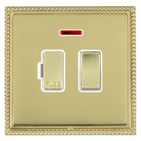 Linea-Georgian CFX Polished Brass Frame/Polished Brass Front 1 gang 13A Double Pole Fused Spur and Neon Polished Brass/White