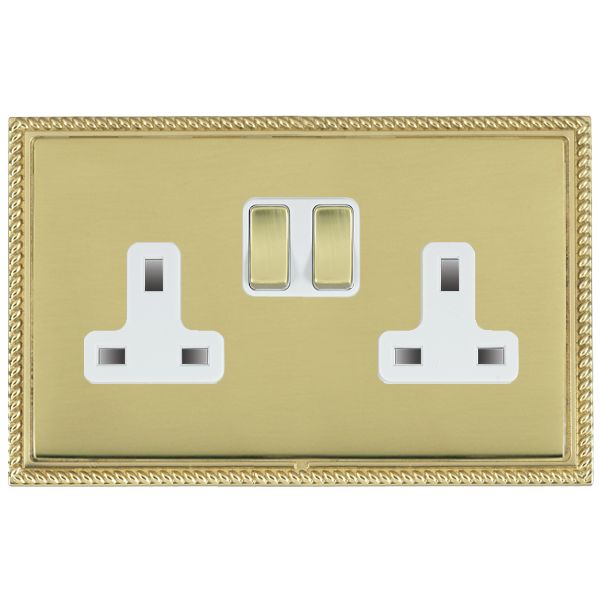 Linea-Georgian CFX Polished Brass Frame/Polished Brass Front 2 gang 13A Double Pole Switched Socket Polished Brass/White