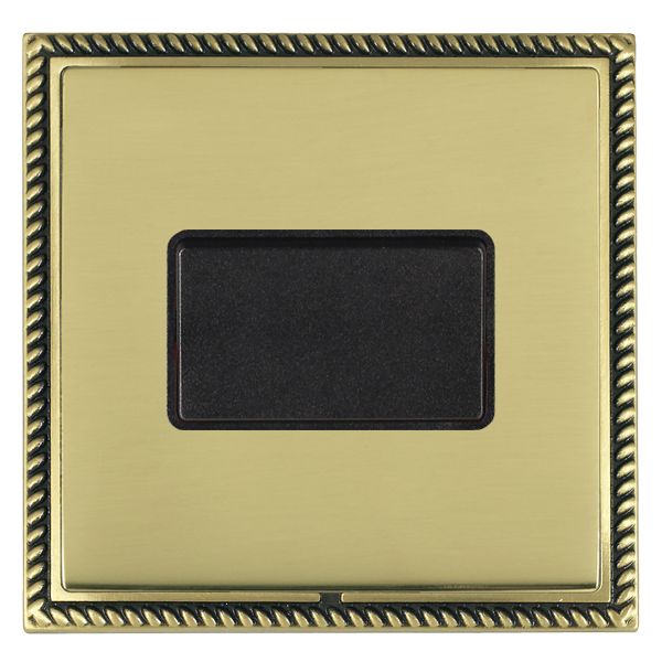 Linea-Georgian CFX Antique Brass Frame/Polished Brass Front 1 gang 10A Triple Pole Rocker Black/Black