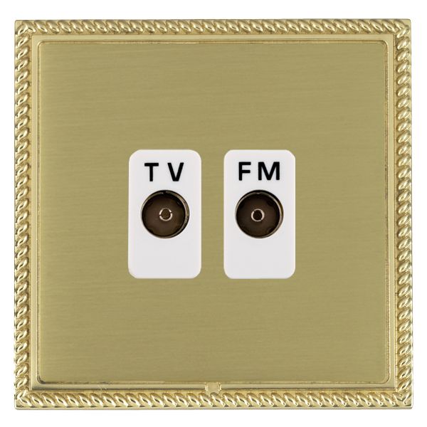Linea-Georgian CFX Polished Brass Frame/Satin Brass Front Isolated TV/FM Diplexer 1in/2out White
