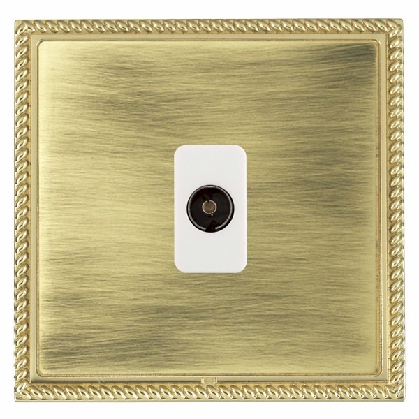 Linea-Georgian CFX Polished Brass Frame/Antique Brass Front 1 gang Isolated TV 1in/1out White