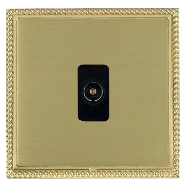 Linea-Georgian CFX Polished Brass Frame/Satin Brass Front 1 gang Isolated TV 1in/1out Black