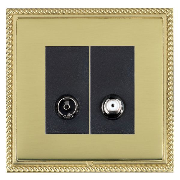 Linea-Georgian CFX Polished Brass Frame/Polished Brass Front 2 gang Non-Isolated TV+Satellite 2in/2out Black