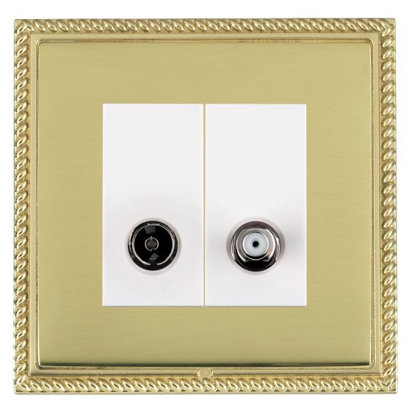 Linea-Georgian CFX Polished Brass Frame/Polished Brass Front 2 gang Non-Isolated TV+Satellite 2in/2out White