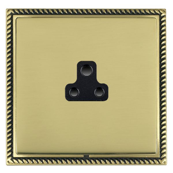 Linea-Georgian CFX Antique Brass Frame/Polished Brass Front 1 gang 2A Unswitched Socket Black