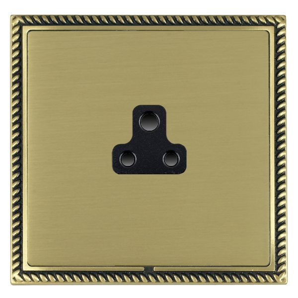 Linea-Georgian CFX Antique Brass Frame/Satin Brass Front 1 gang 2A Unswitched Socket Black