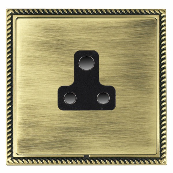 Linea-Georgian CFX Antique Brass Frame/Antique Brass Front 1 gang 5A Unswitched Socket Black