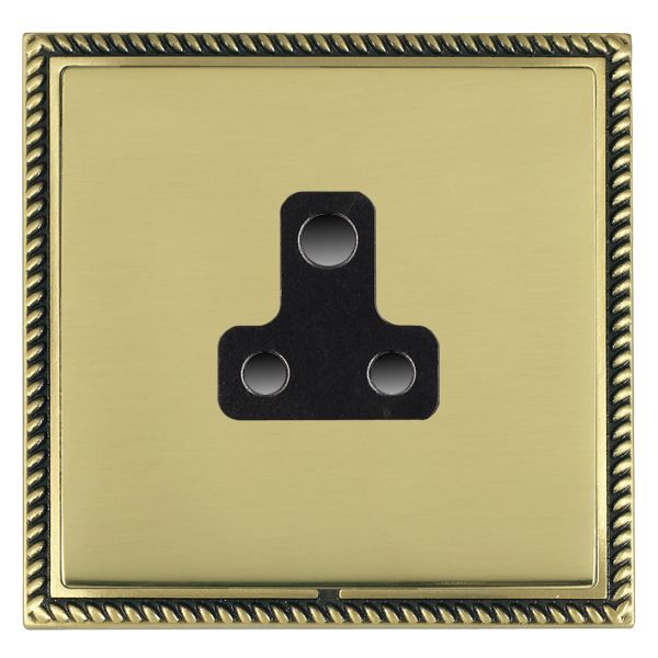 Linea-Georgian CFX Antique Brass Frame/Polished Brass Front 1 gang 5A Unswitched Socket Black