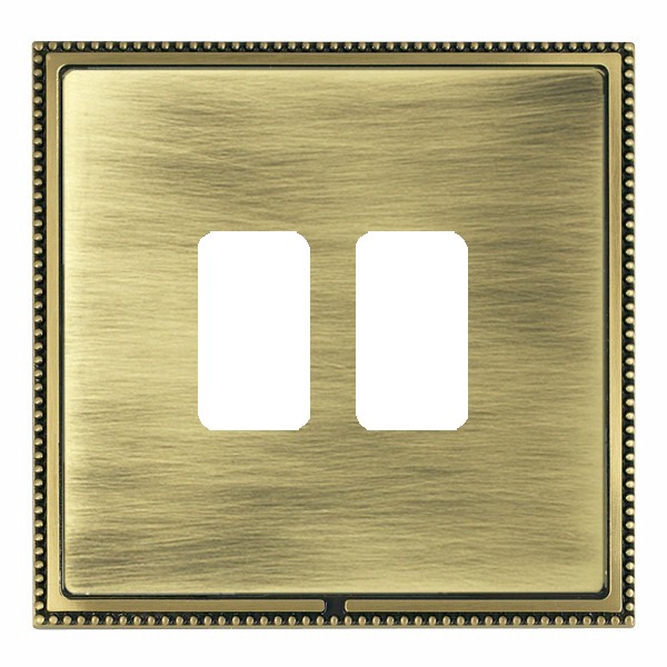 Linea-Perlina CFX Grid-IT Antique Brass Frame/Antique Brass Front 2 Gang Grid Fix Aperture Plate with Grid