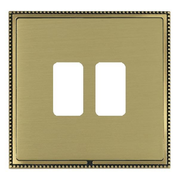 Linea-Perlina CFX Grid-IT Antique Brass Frame/Satin Brass Front 2 Gang Grid Fix Aperture Plate with Grid