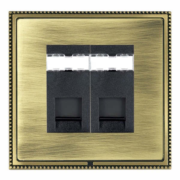 Linea-Perlina CFX Antique Brass Frame/Antique Brass Front 2 gang RJ12 Outlet – Unshielded Black