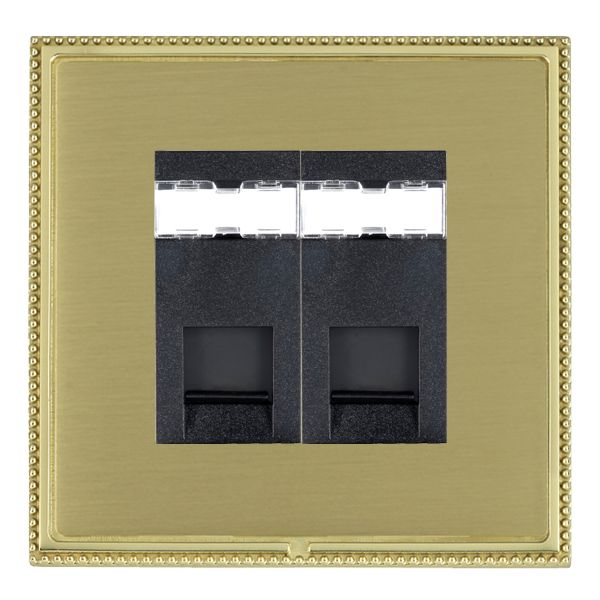 Linea-Perlina CFX Polished Brass Frame/Satin Brass Front 2 gang RJ45 CAT 5E Outlet – Unshielded Black