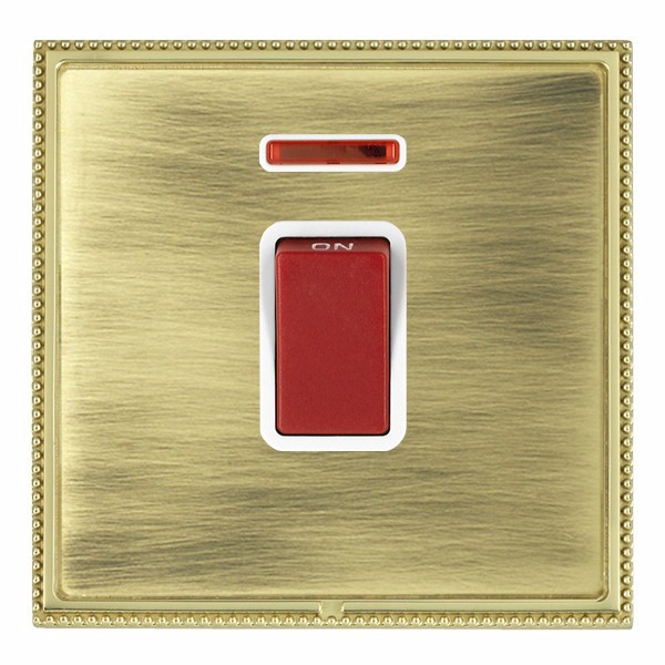 Linea-Perlina CFX Polished Brass Frame/Antique Brass Front 1 gang 45A Double Pole Rocker and Neon Red/White