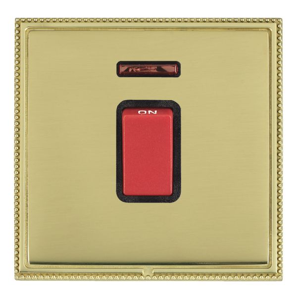 Linea-Perlina CFX Polished Brass Frame/Polished Brass Front 1 gang 45A Double Pole Rocker and Neon Red/Black