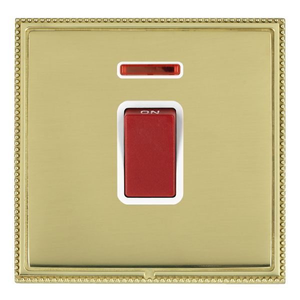 Linea-Perlina CFX Polished Brass Frame/Polished Brass Front 1 gang 45A Double Pole Rocker and Neon Red/White